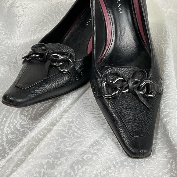 Gorgeous Antonio Milani 7.5 black leather kitten, heel/pump Pointy but Square to - Picture 7 of 13